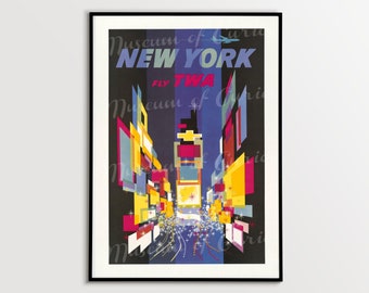Digitale, New York Fly TWA, Poster di viaggio vintage, DOWNLOAD IMMEDIATO, America stampabile, metà secolo