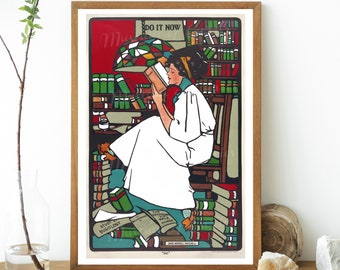 Digital, 1909, Book Lover's Poster, 'Dig' por Sadie Wendell Mitchell, DESCARGA INSTANTÁNEA
