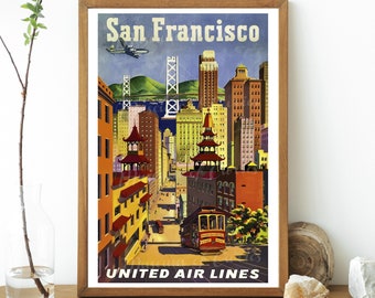 Póster de viaje a San Francisco: Arte vintage de United Airlines (descarga digital)