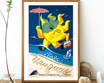 Digital, 1960s, Uruguay Donde Se Bana, imprimible, Vintage Travel Poster, DESCARGA INSTANTÁNEA, Uruguayo