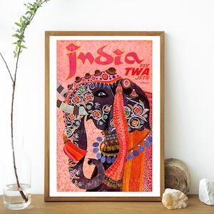 Digital, Mid century India Fly TWA Jets, Vintage, Retro Travel Airlines Poster, DESCARGA INSTANTÁNEA