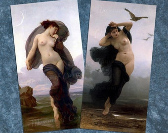 Digital, 1882, 'Evening Mood' PLUS 1883 'La Nuit', William-Adolphe Bouguereau, INSTANT DOWNLOAD, Two Prints, female mythology