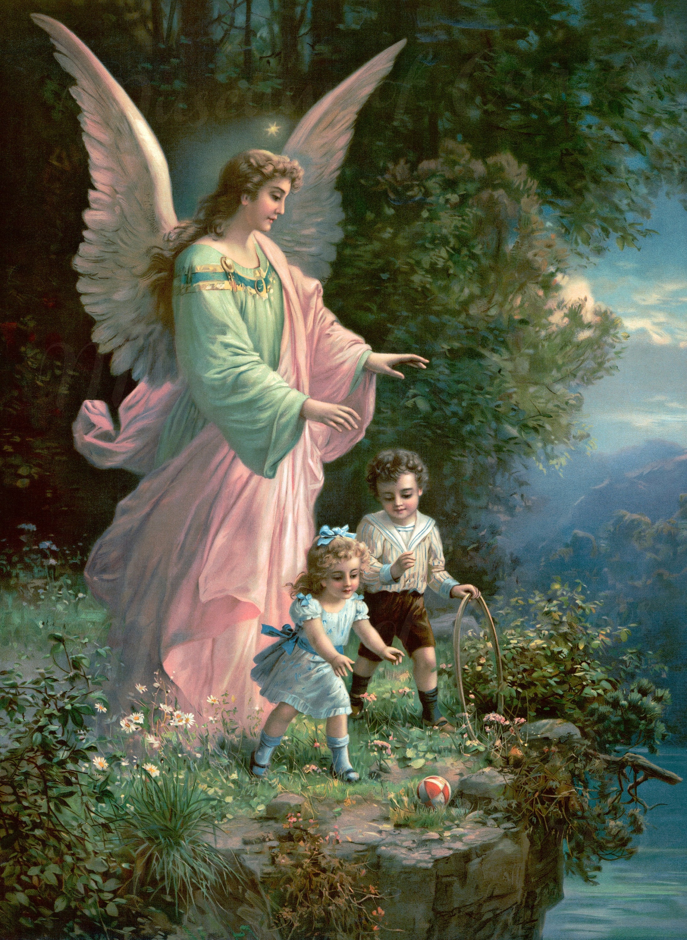 Ostern, 1914, zwei Schutzengel Religion, Digital, auf Blick Kinder, DOWNLOAD, Christentum, mit SOFORT Glaube, printable