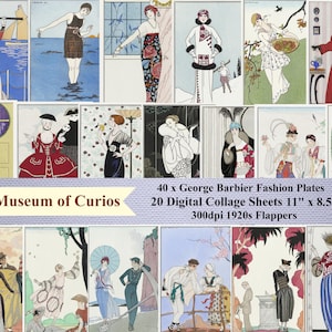 20 Digital Collage Ephemera Fashion Sheets, George Barbier, flappers dal 1914 agli anni '20, DOWNLOAD ISTANTANEO, 40 x piatti di moda francese