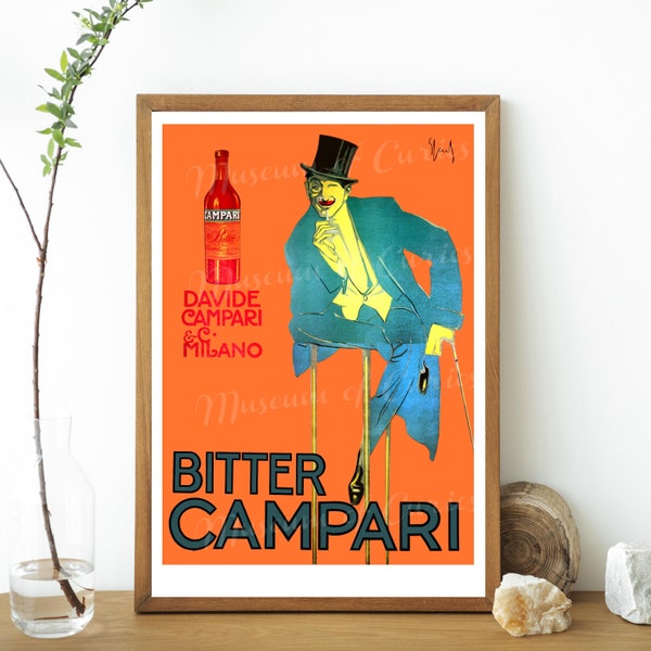 Digital, 1904, Franz Laskoff, Bitter Campari Advertisement, INSTANT DOWNLOAD, Man in Top Hat, Distillery, Alcohol, Liqueur, Aperitif