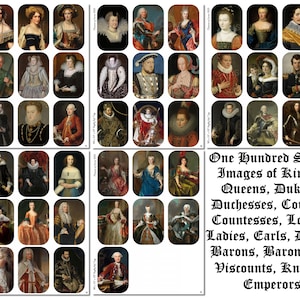 Könnte beinhalten: Eine Collage aus 36 Porträts historischer Persönlichkeiten, darunter Könige, Königinnen, Herzöge, Herzoginnen, Grafen, Gräfinnen, Herren, Damen, Grafen, Damen, Barone, Baronessen, Vizegrafen, Ritter und Kaiser. Die Porträts sind in verschiedenen Stilen gehalten und zeigen Menschen aus verschiedenen Epochen.