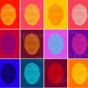 Digital, 24 x Multicoloured Buddha Heads, Reijer Stolk, INSTANT DOWNLOAD, Artista holandés