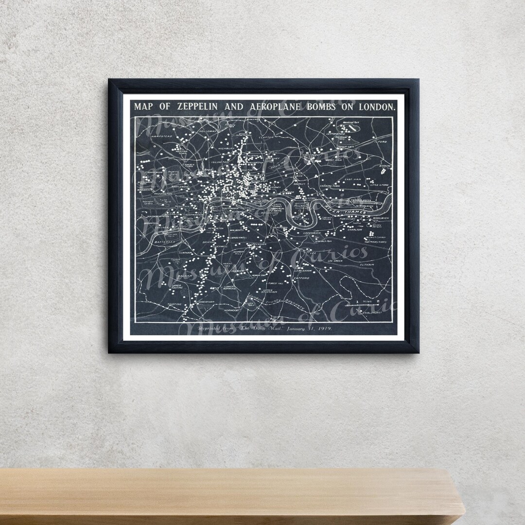 Zepplin Map 1919 London Zeppelin Bomb Map: Vintage Minimalist Art (digital Download ...