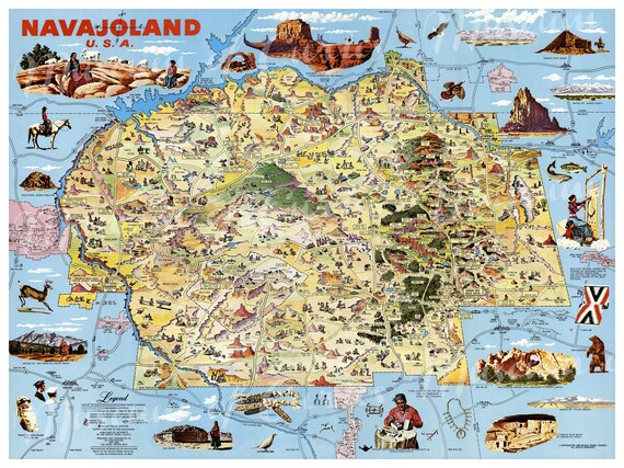 Digital Navajoland Pictorial Map Native Americans INSTANT | Etsy