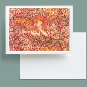 Digital, 1900, Woman Among Flowers, INSTANT DOWNLOAD, French art, Art Nouveau, Floral Greeting card design
