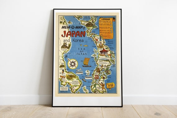 Japan & Korea Pictorial Map - 1945 WWII Mem-o-map (digital Print