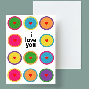 Digital, Tarjeta de San Valentín, Te quiero, Corazones en círculos, DESCARGA INSTANTÁNEA, Tarjeta imprimible, Día de San Valentín, Arte original, Uso personal