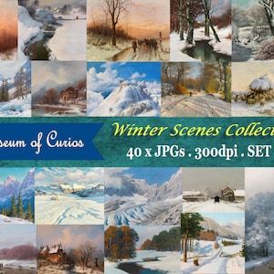 Digital, Beautiful Winter Scenes Collection, SET #1, INSTANT DOWNLOAD, Snowy Landscapes, Xmas, Mountains, Forests, Villages, Farmhouse art