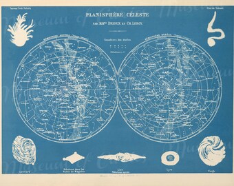 Digital, 1886, Planisphere Celeste, Seven Constellation Signs, INSTANT DOWNLOAD, Northern Southern Sky Hemispherical Chart, Celestial - Etsy Digital, 1886, Planisphere Celeste, Seven Constellation Signs, INSTANT DOWNLOAD, Northern Southern Sky Hemispherical Chart, Celestial - Etsy