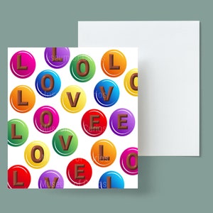Digital, Amor, Chocolate, Caramelos de colores, Tarjeta de San Valentín, Día de San Valentín, DESCARGA INSTANTÁNEA, Tarjeta imprimible, Arte original