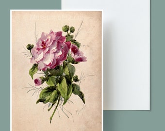 Digital, CARD, Pink Camelia, watercolour, G. Calmard, INSTANT DOWNLOAD, floral art, Mother's Day
