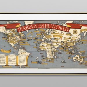 Digital, 1940, Tee belebt die Welt, Bild, Illustrierte Karte der Welt, SOFORTIGER DOWNLOAD