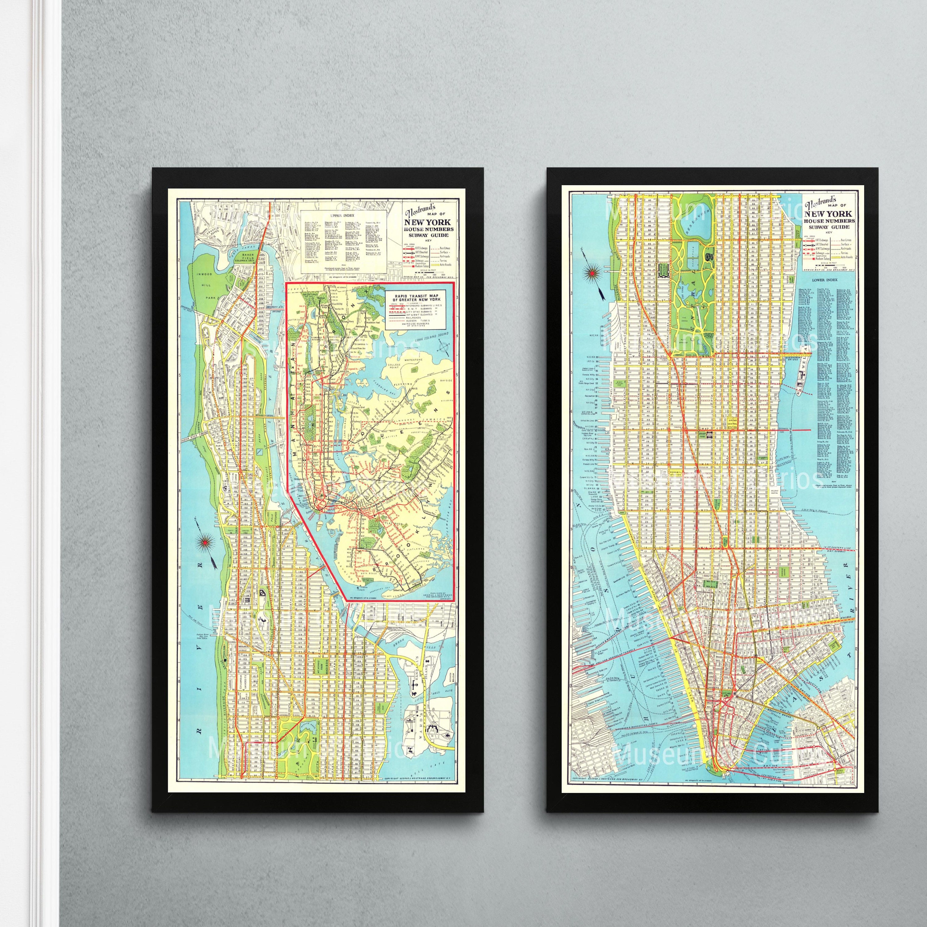 Digital, 1930, 2 X Maps New York City, Upper/ Lower Index, Subways