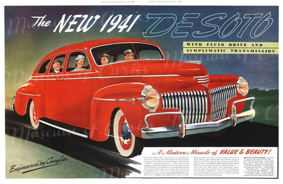 デジタル、1940 年、ヴィンテージ カー、印刷可能な広告、クライスラー