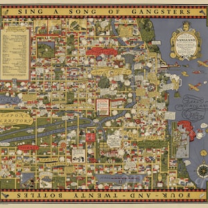 Digital, 1931, A Map of Chicago Gangland, Al Capone, Gangster, Prohibition Ära, bildliche Karte, SOFORT DOWNLOAD, Fünf Größen