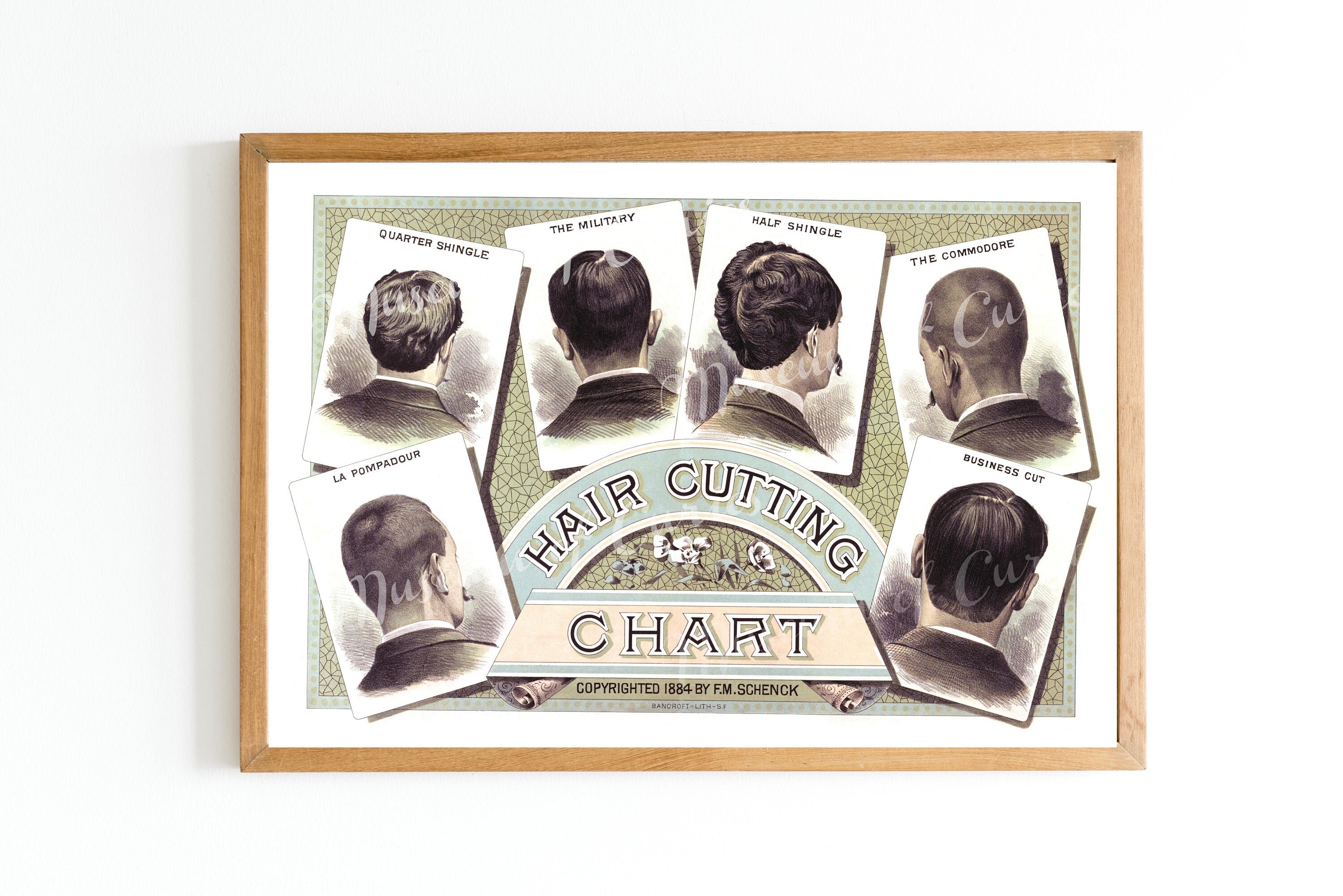Digital, 1884, Hair Cutting Chart, Barber Shop, INSTANT DOWNLOAD, Hairdressing Salon, 19th century art, printable art, Men's fashion