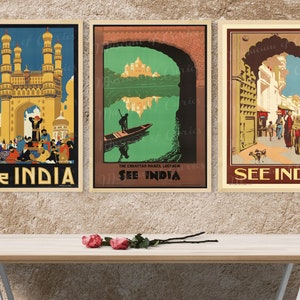 Digital, Three &#39;See India&#39; Vintage Travel Posters, INSTANT DOWNLOAD, South East Asia, Printable Art