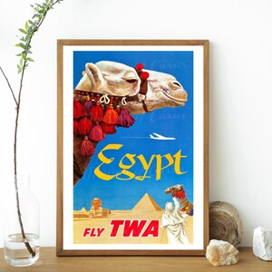 Digital, 1950s, Egypt Fly TWA, Vintage, Retro Travel Airlines Poster, INSTANT DOWNLOAD, mid century