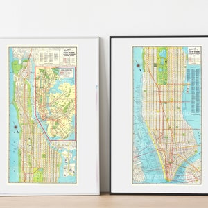 Digital, 1930, 2 x Karten New York City, Oberer/ Unterer Index, U-Bahn, Straßenbahn, Steamship Lines, Parks, Fähren, INSTANT DOWNLOAD, Wandkunst