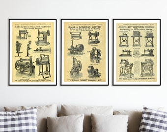 Digital, 1881, Three Antique Sewing Machine Advertisements, Victorian London, INSTANT DOWNLOAD, printable art