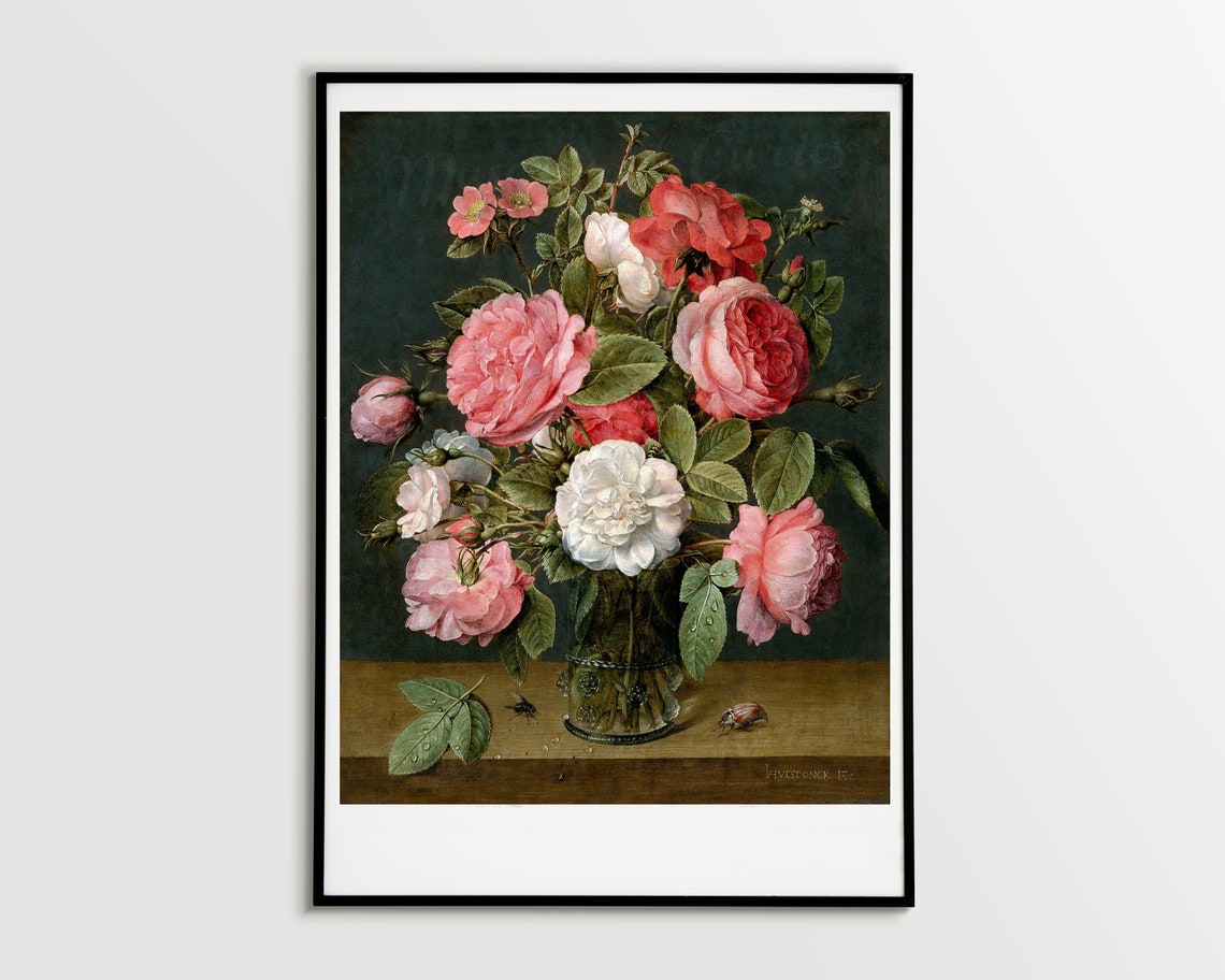 Digital Roses in A Glass Vase Jacob Van Hulsdonck C1640 Etsy