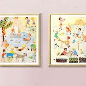 Digital, Two vintage nursery prints, INSTANT DOWNLOAD, printable home decor, digital wall art