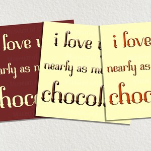Digitale, 3 x Valentinstag Karten, I Love You Fast So Much As Chocolate, SOFORT DOWNLOAD, druckbar, quadratisches Format, Valentinstag
