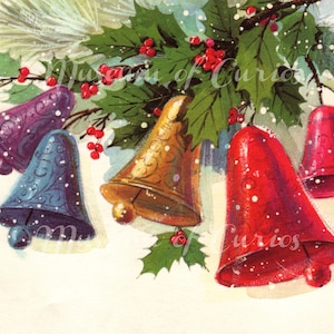 Digitale, Vintage kerstkaart, gekleurde kerstklokken, afdrukbaar, retro, jaren 1960, vrolijk kerstfeest, seizoensgroeten, INSTANT DOWNLOAD