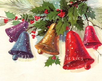 Vintage Christmas Bells Card: 1960s Retro Printable (Digital Download)