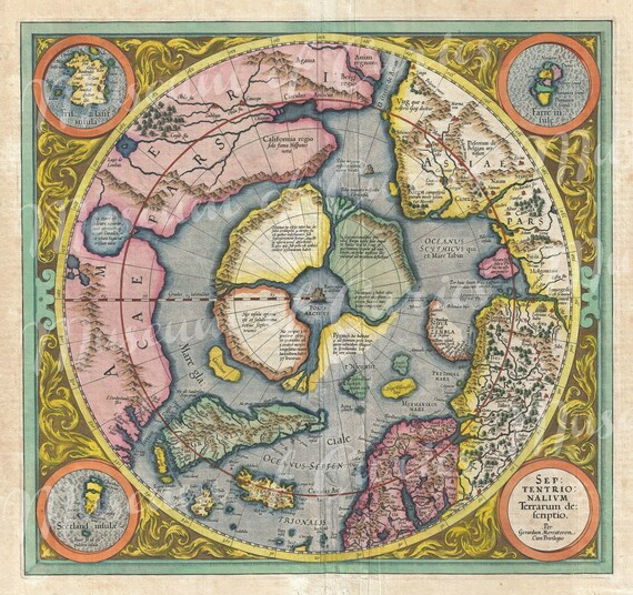 メルカトル図法によるホンディウス北極地図（1606年） - ヴィンテージ