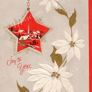 Gioia digitale per te Biglietto di Natale/Biglietto d'auguri vintage/Fiore Poinsietta/Cartolina fustellata/Retro anni '60/DOWNLOAD IMMEDIATO/Carta ritagliata/Natale