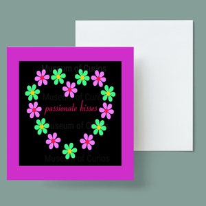 Digital, Valentinstag Karte, Leidenschaftliche Kuss, Gänseblümchen in Herzform, SOFORT DOWNLOAD, Druckbare Karte, Originalkunst