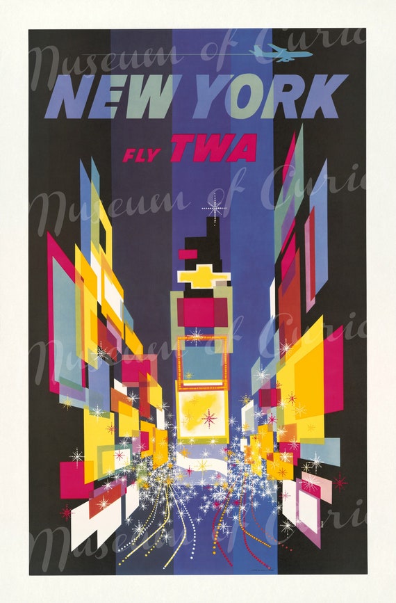 Digital, New York Fly TWA, Vintage Travel Poster, INSTANT