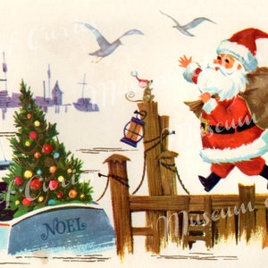 Digital Santa Claus, DIGITAL DOWNLOAD, Retro Xmas Card, Vintage Christmas, Santa sack, Christmas Tree, 1960s, Noel, Merry Christmas