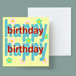 Digitale, Happy Birthday Card, blauw en rood lettertype, lettertype op crème, INSTANT DOWNLOAD, Afdrukbare kaart, Originele kunst