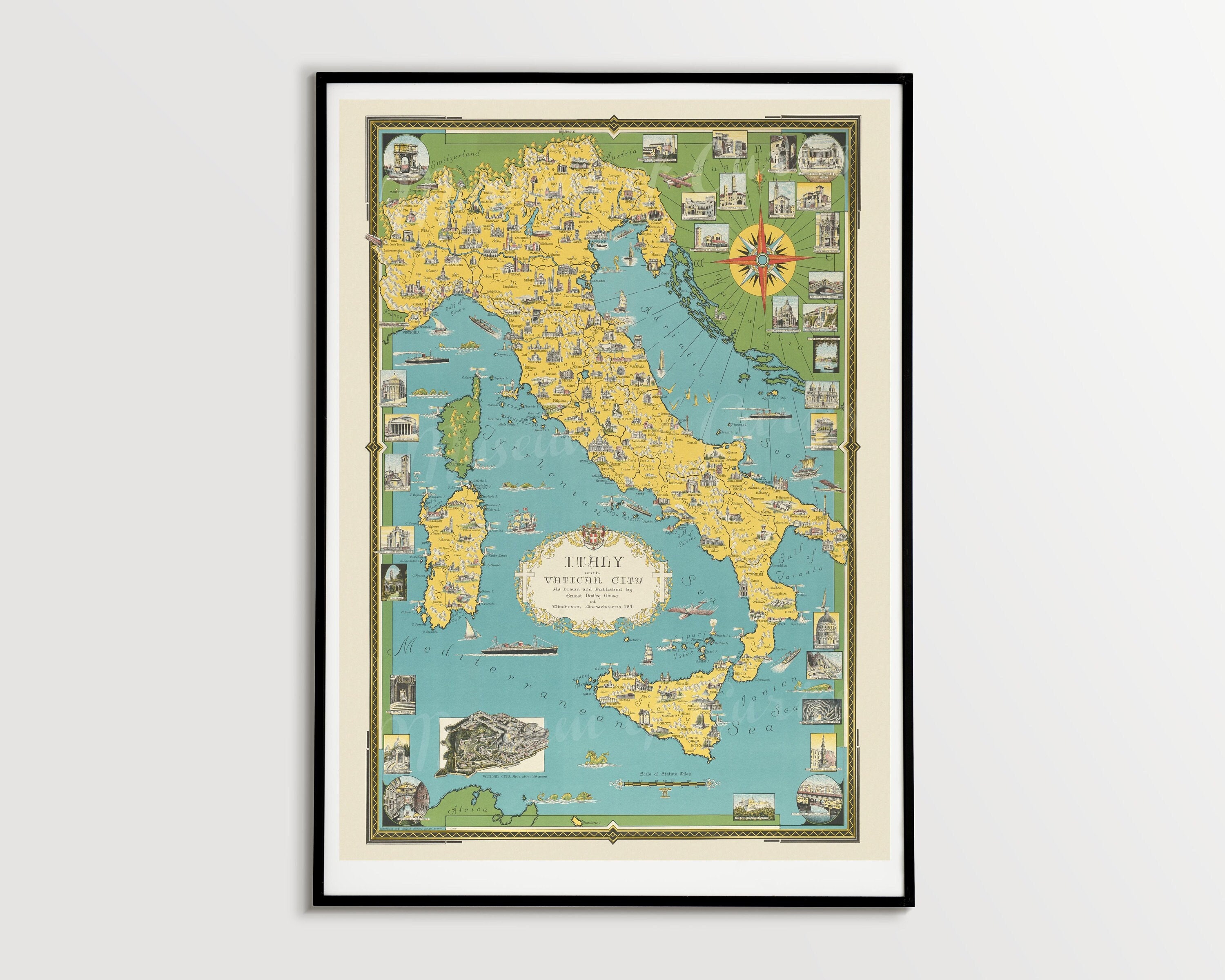 1944年イタリアとバチカン市国の絵地図（デジタルダウンロード