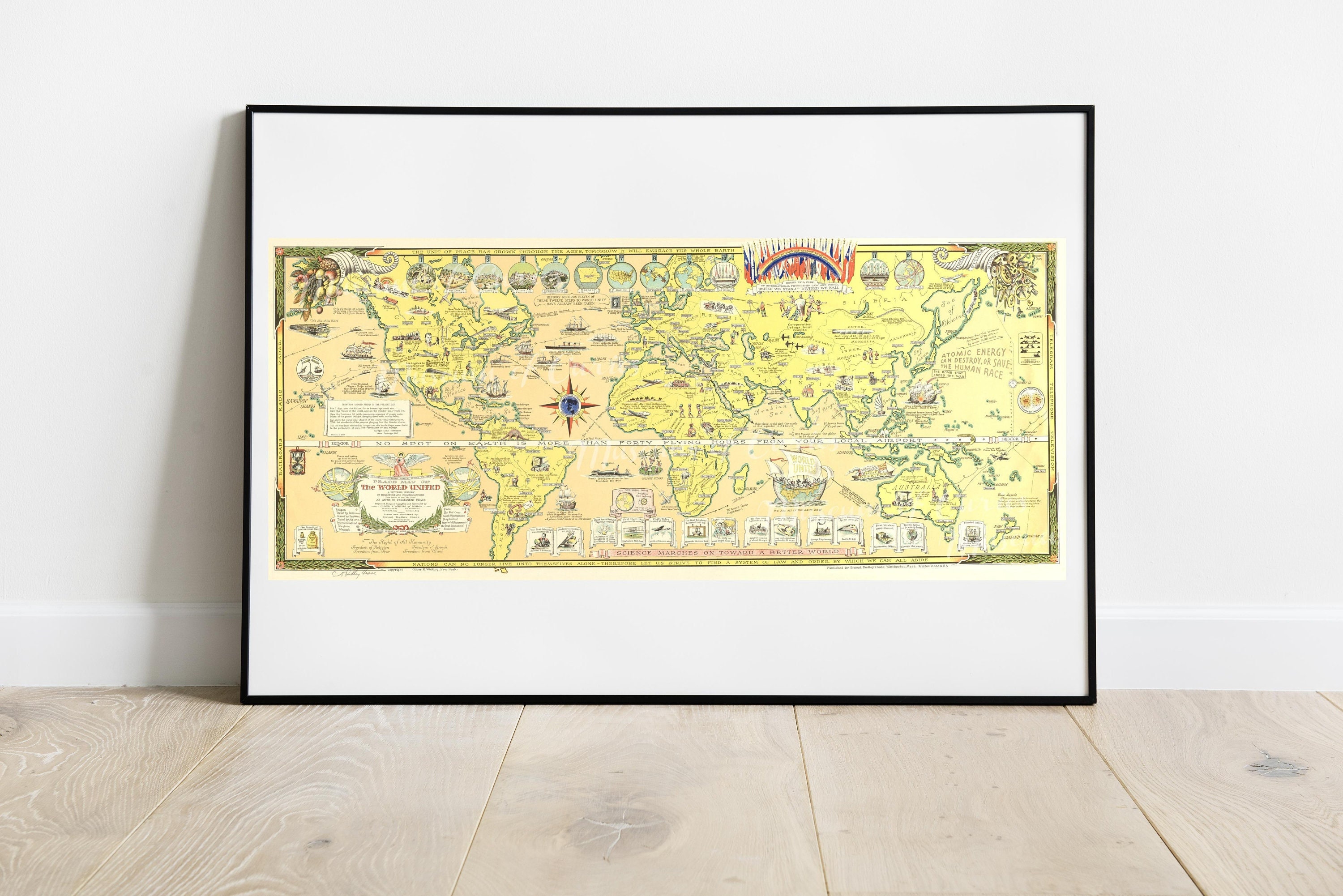 1944 Peace Map of The World: Pictorial History Art (Digital Download)