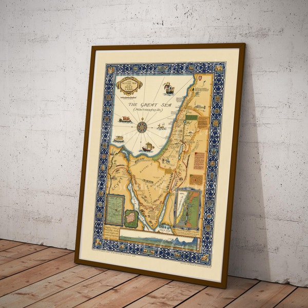 Digital, 1928, The Picture Map of The Holy Land, places named in the New Testament, INSTANT DOWNLOAD, printable