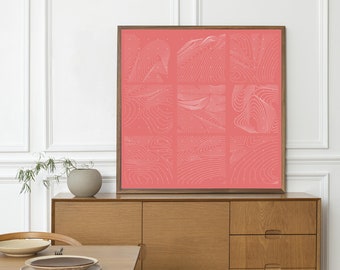 Digital, Geographical Contour Lines, Dusky Pink, Minimalist Abstract Art, INSTANT DOWNLOAD, Unique Wall Art