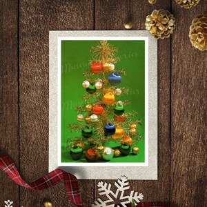 Digital Vintage 1960s Christmas Card, Green Christmas Card, Xmas Baubles, Xmas Decorations, INSTANT DOWNLOAD,