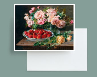 Roses and Strawberries Card: 1800s Still Life Art (Digital Download)