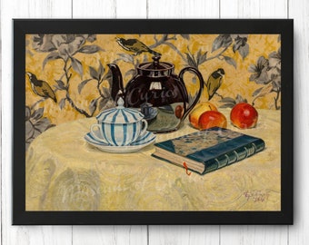 Digital, 1924, The Black Teapot, INSTANT DOWNLOAD, Farmhouse Print, Kitchen Cottage art