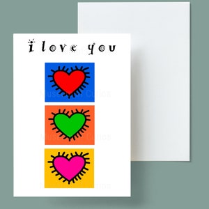 Digital, Valentinstag Karte, I Love You, Bunte Spiky Herzen, SOFORT DOWNLOAD, druckbare Karte, Valentinstag, Originalkunst