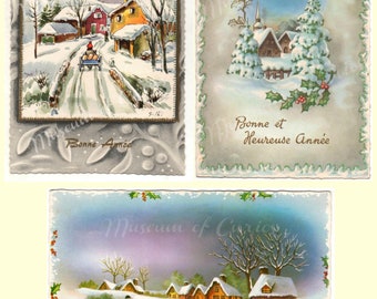 Antique French Christmas Postcards: 1904 Edwardian Snow Scenes (Digital Download)