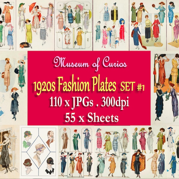 Digital, 1920s, 110 x JPGs, Elegant Women, Colour Fashion Plates SET 1, INSTANT DOWNLOAD, Flappers, Collage, Journal, Art Deco era